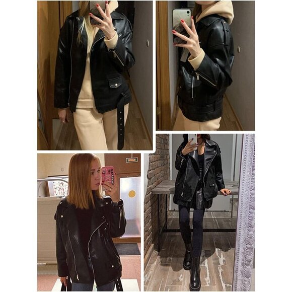 LY VAREY LIN Women Faux Leather Jacket black Long Sleeve Lapel Collar - Picture 5 of 6